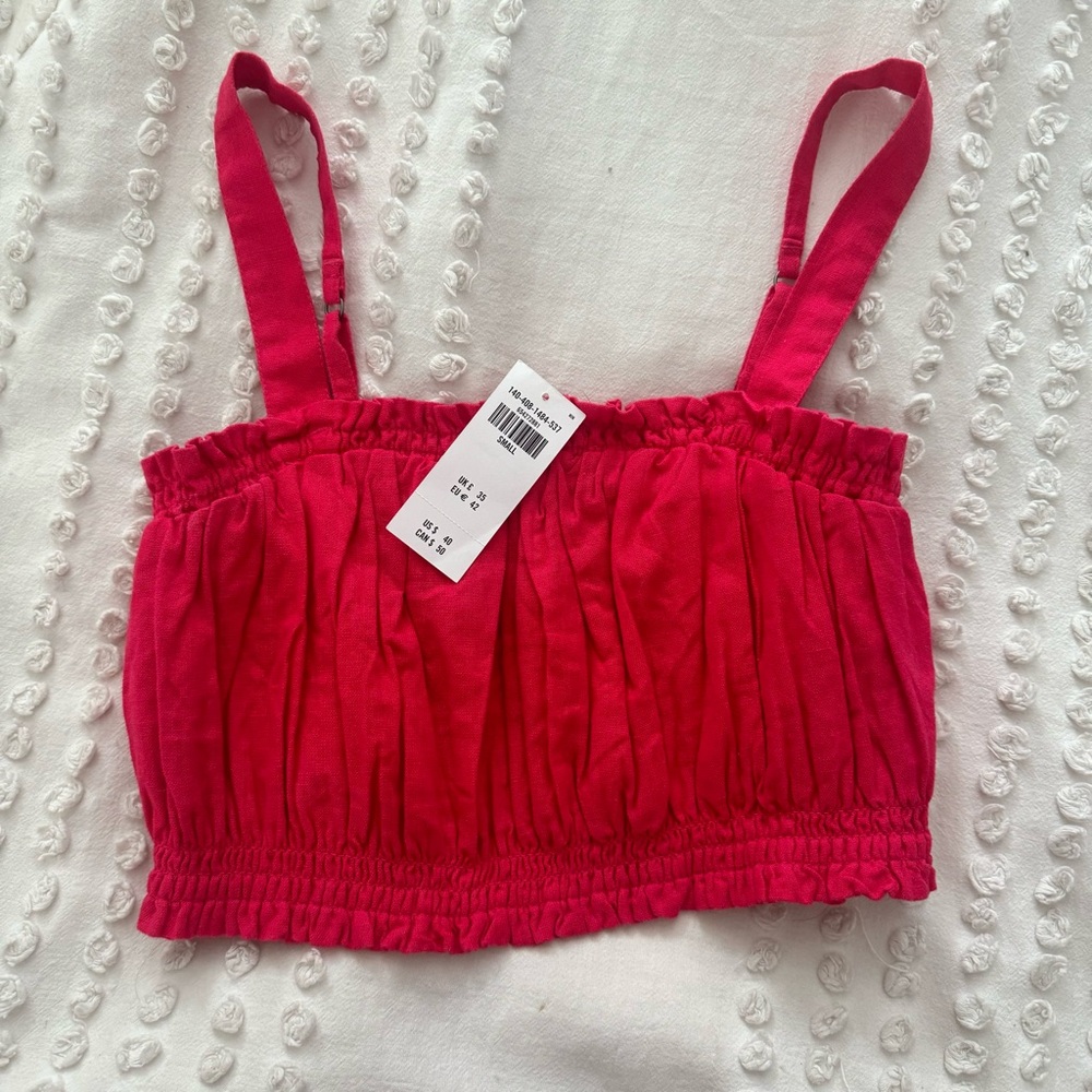 Abercrombie & Fitch linen crop top sz small hot pink-NWT